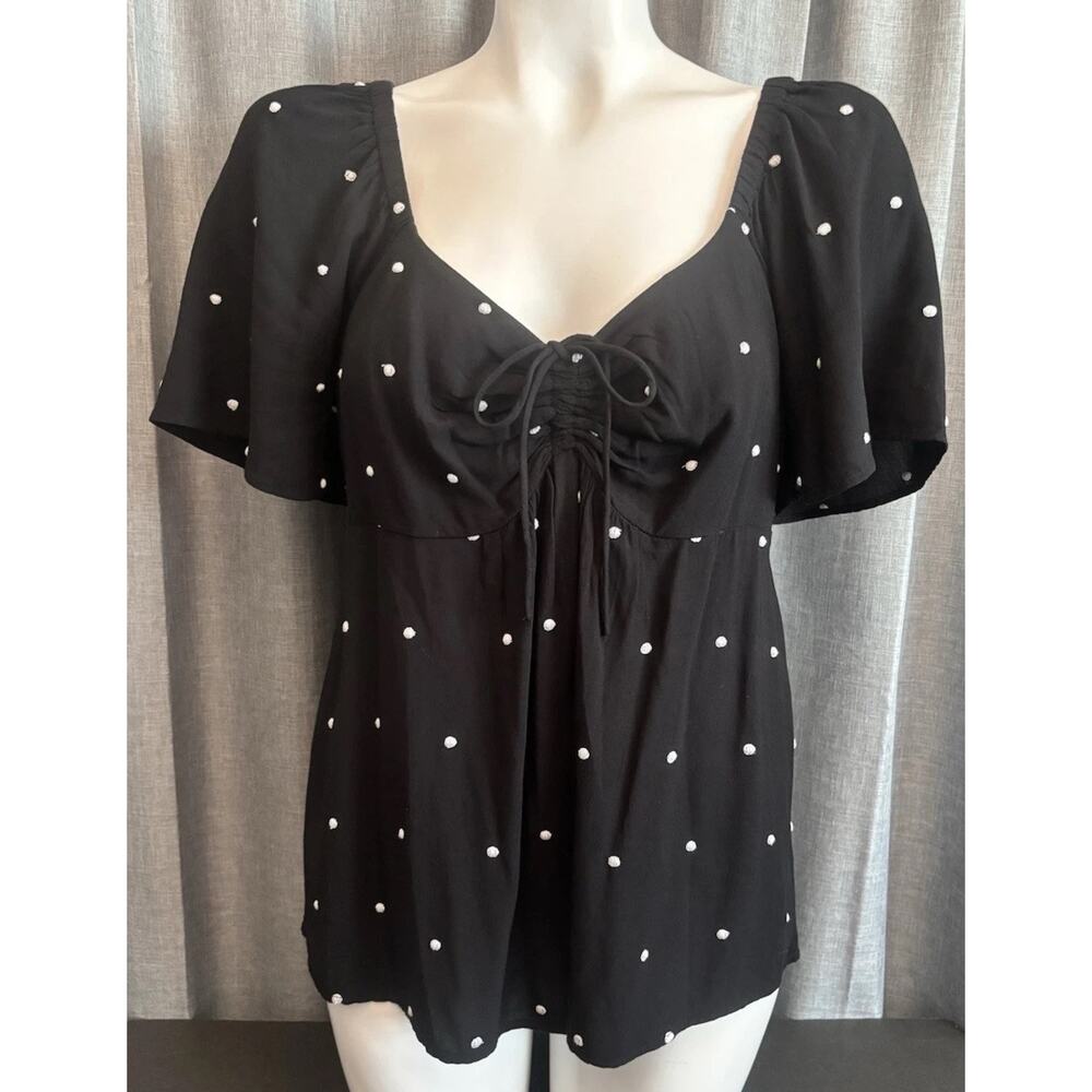 LOFT Dotted Tie Sweetheart Neck Top Polka Dot Black Size Small